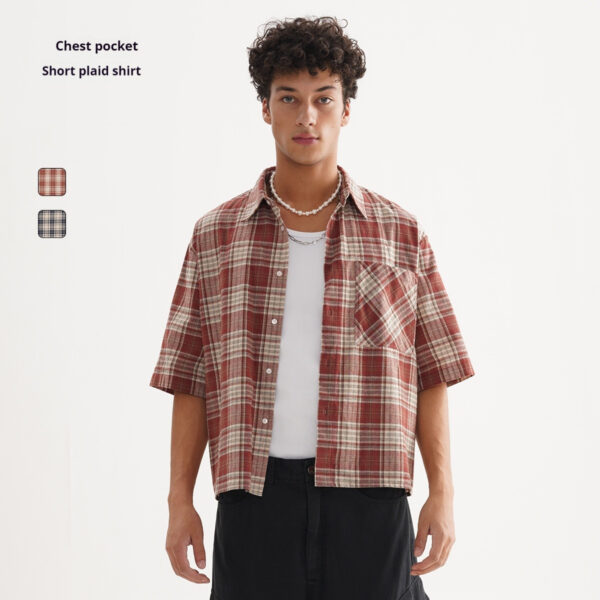 Loose Short Plaid Casual Fashion Short Sleeve Shirt