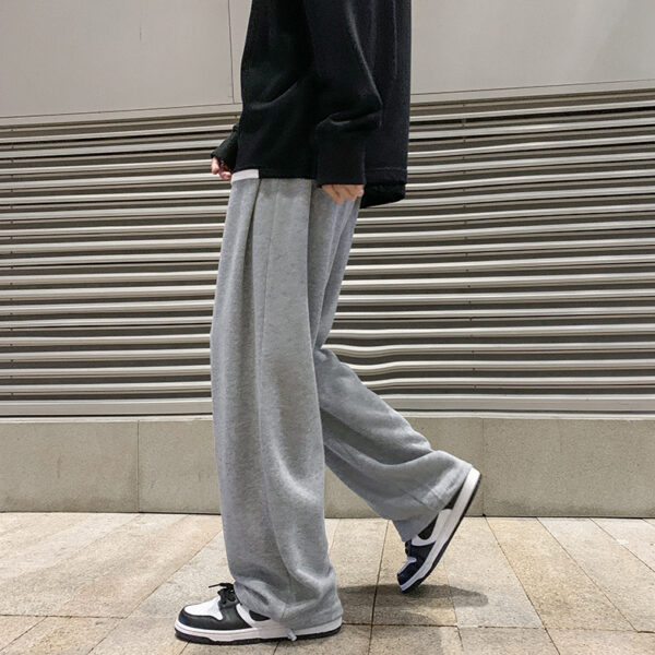 Straight Wide Leg Men's Knitted Track Sweatpants - Image 2