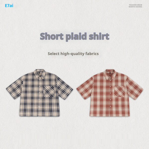 Loose Short Plaid Casual Fashion Short Sleeve Shirt - Image 3