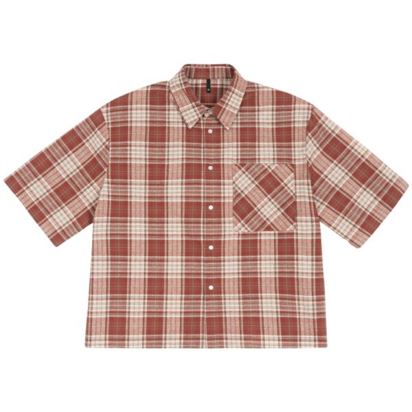 Loose Short Plaid Casual Fashion Short Sleeve Shirt - Image 5