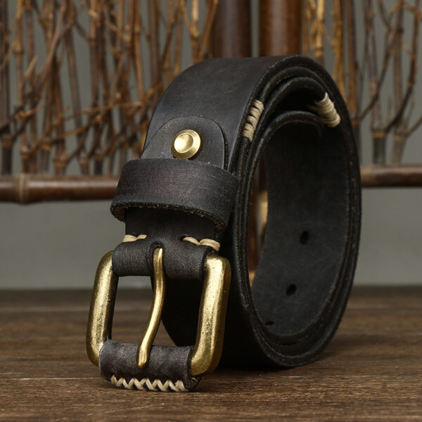 Handmade Retro First Layer Cow Leather Belt - Image 4
