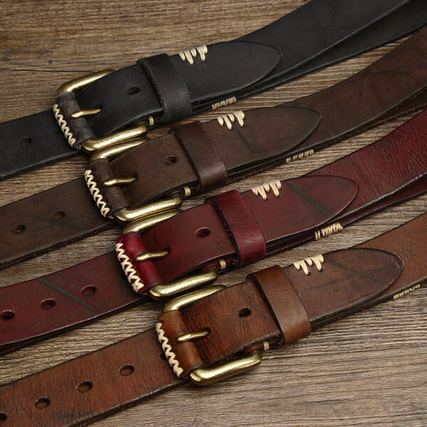 Handmade Retro First Layer Cow Leather Belt - Image 7