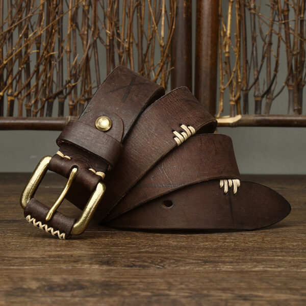 Handmade Retro First Layer Cow Leather Belt - Image 5