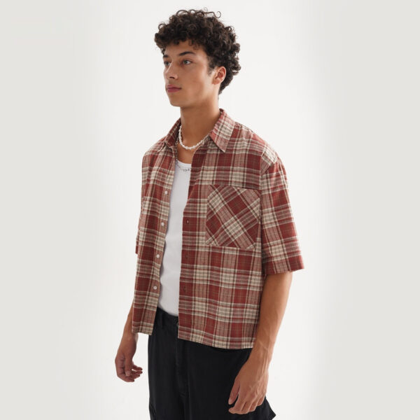 Loose Short Plaid Casual Fashion Short Sleeve Shirt - Image 7